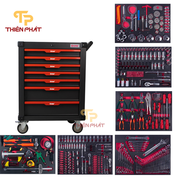 Tủ đồ nghề 7 ngăn 421 chi tiết Thiên Phát TP1702a cho gara sửa chữa oto, xưởng cơ khí