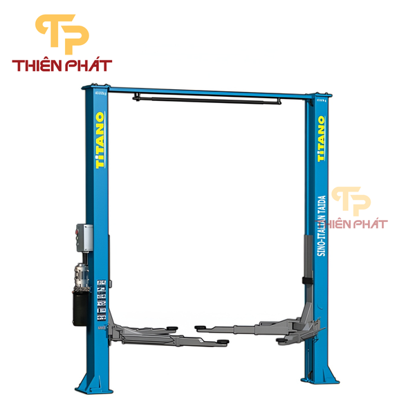Cầu nâng ô tô 2 trụ giằng trên liên doanh Ý Titano STD-6345 - 4.5 tấn, Cóc điện, Chuẩn CE Châu Âu