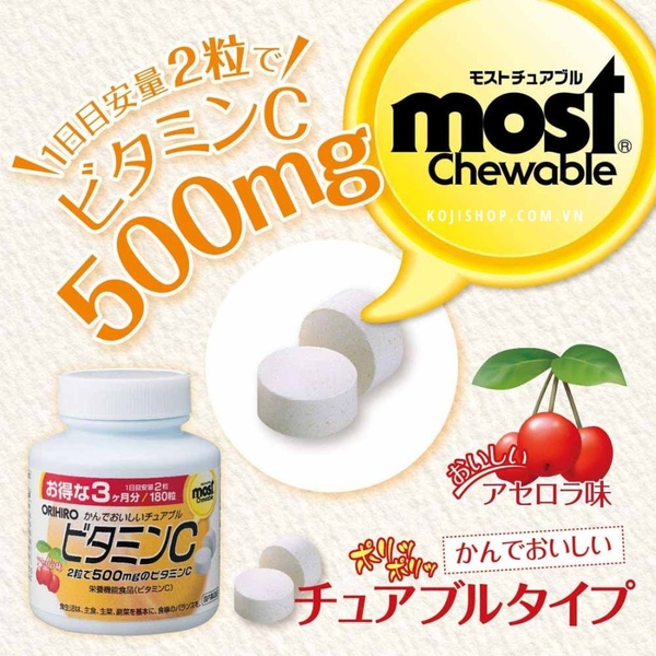 Viên nhai bổ sung Vitamin C Orihiro Most Chewable