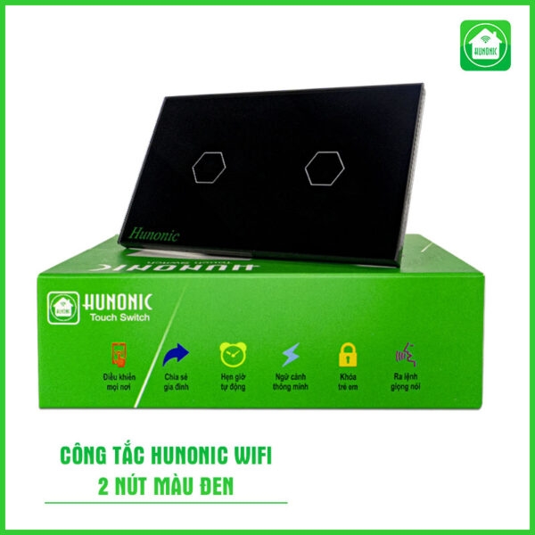 Công Tắc Hunonic Wifi 2 nút Màu Đen