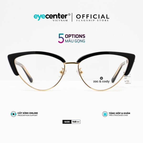 [A65]Gọng kính cận nữ chính hãng ZAC & CODY dáng mắt mèo lõi thép chống gãy cao cấp  ZC 9061 by Eye Center Vietnam