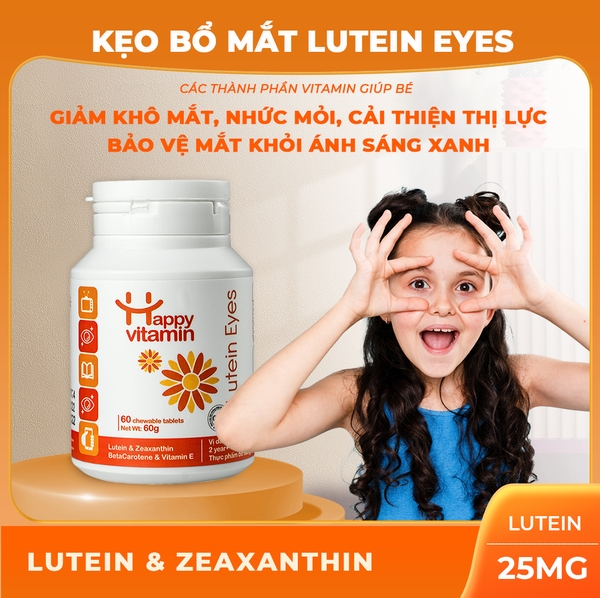 Viên ngậm bổ mắt, giảm nhức mỏi mắt, cải thiện thị lực Happy Vitamin Lutein Eyes - Bảo vệ mắt trước Tivi,Ipad
