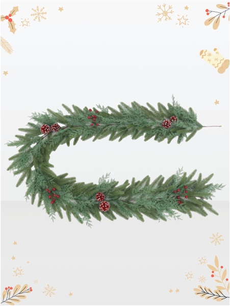Dây trang trí PE 2 loại lá có trang trí 210 cm - mã LP-G12-POP | Xưởng Decor