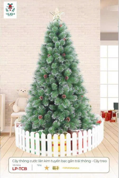 CÂY THÔNG CƯỚC LĂN KIM TUYẾN BẠC GẮN TRÁI THÔNG - CÂY TREO