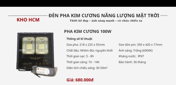 Đèn Pha Kim Cương Năng Lượng Mặt Trời