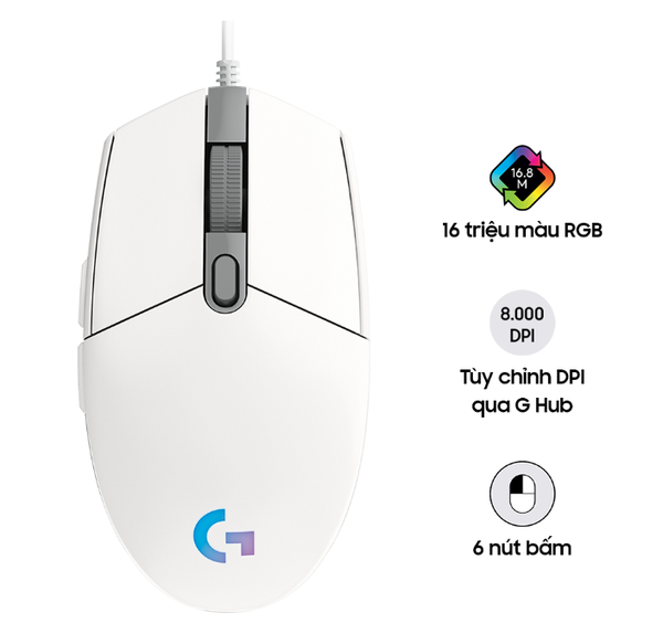 Chuột Logitech G102 Gen2 Lightsync Gaming Trắng; 12T