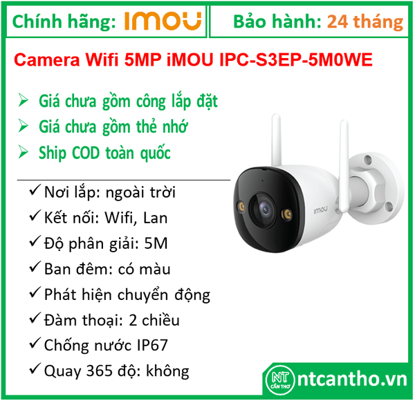 Camera Wifi 5MP IMOU IPC-S3EP-5M0WE (5mp, 2.8mm, Full Color); 24T