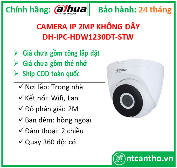 Camera IP 2MP không dây Dahua DH-IPC-HDW1230DT-STW; 24T