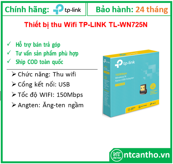 Thiết bị thu Wifi TP-LINK_TL-WN725N --> Siêu nhỏ; 24T