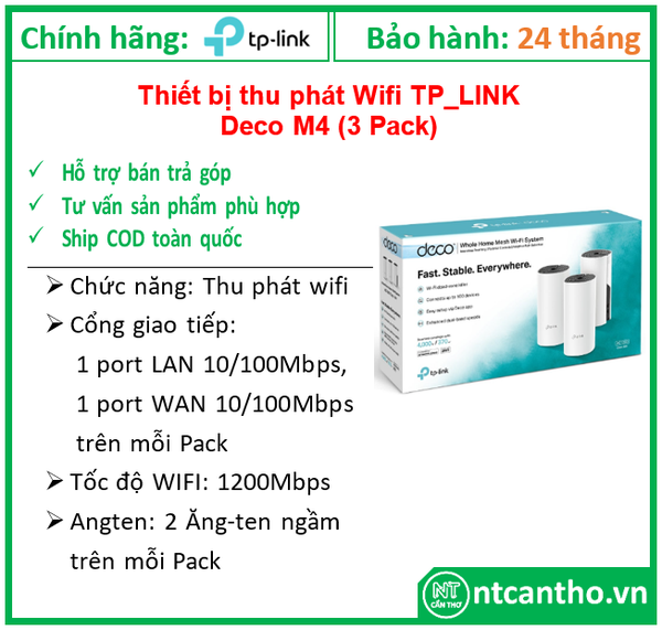 Thiết bị thu phát Wifi 2,4/5GHZ, TP LINK _ Deco M4 (3Pack); 24T