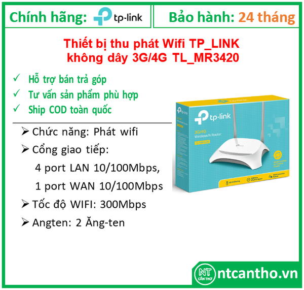 TP-Link TL-MR3420 - Router chuẩn N không dây 3G/4G; 12T