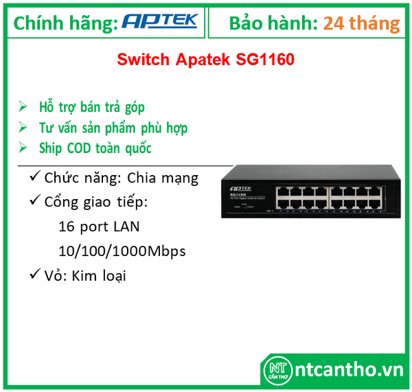 Switch Aptek SG1160/1GB-16 Port Gigabit ; 24T