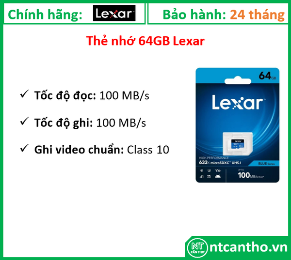 Thẻ nhớ 64GB Lexar 633x MicroSDXC, Class 10; 12T