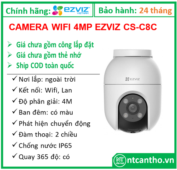 Camera Wifi 4MP EZVIZ CS-C8C 2K ( 4WKFL,4mm) NEW; 24T