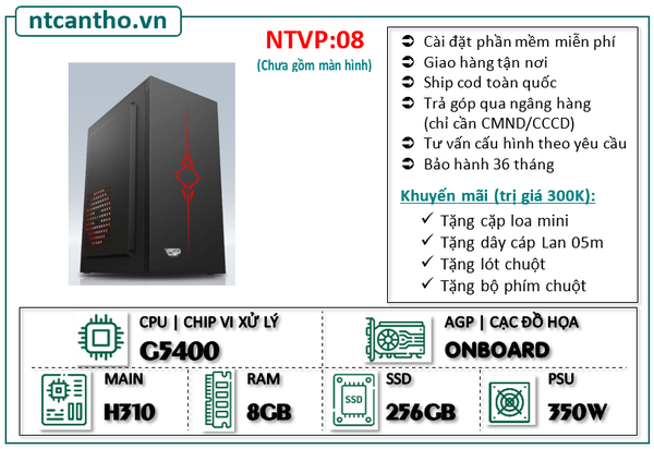 Mainboard H310 | Cpu G5400 | Ram4 8G | Ssd 256G | Case VP | PSU 350w;BH: 36T