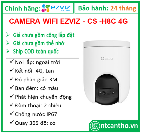 Camera Wifi EZVIZ - CS -H8C  (3MP, Camera sử dụng Sim 4G ); 24T