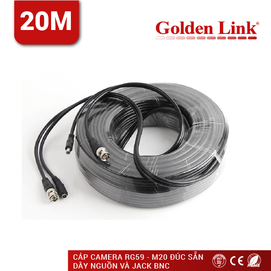 Cáp Camera RG59+2C U+2 có Jack BNC và nguồn Golden Link 20M (*)