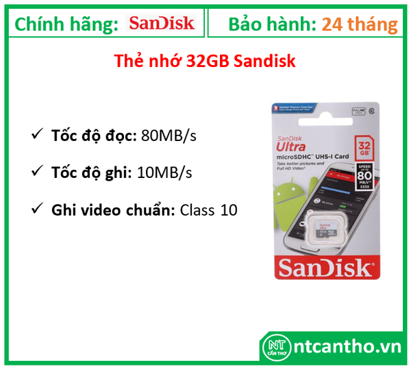 Thẻ nhớ 32GB SanDisk Class 10; 12T