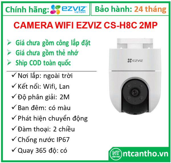 Camera Wifi EZVIZ - CS -H8C (2MP, 2.8mm, ngoài trời); 24T