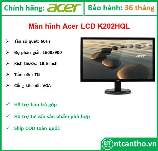 Màn hình (LCD) ACER K202HQL 19.5INCH/1600X900@60Hz/VGA/HDMI/ĐEN; 24T