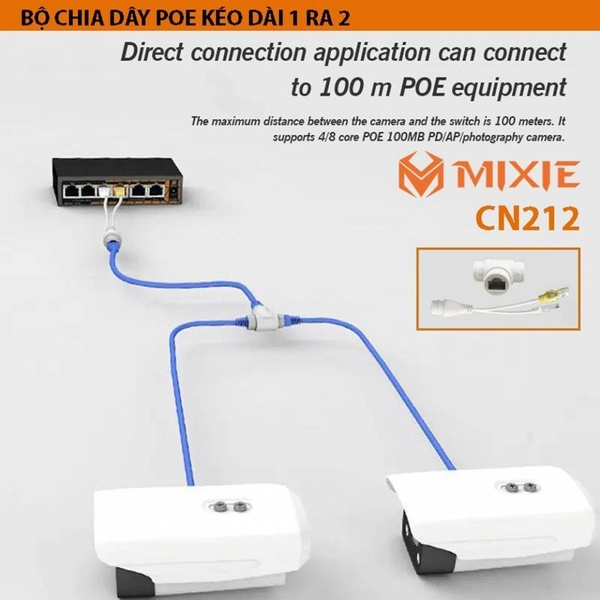 BỘ CHIA DÂY POE 1 RA 2 CAMERA - MIXIE CN212; 01T