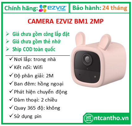 Camera Ezviz BM1 2MP (sử dụng pin sạc, đàm thoại 2 chiều, Camera theo dõi em bé, phát hiện tiếng khóc) - màu Hồng; 24T