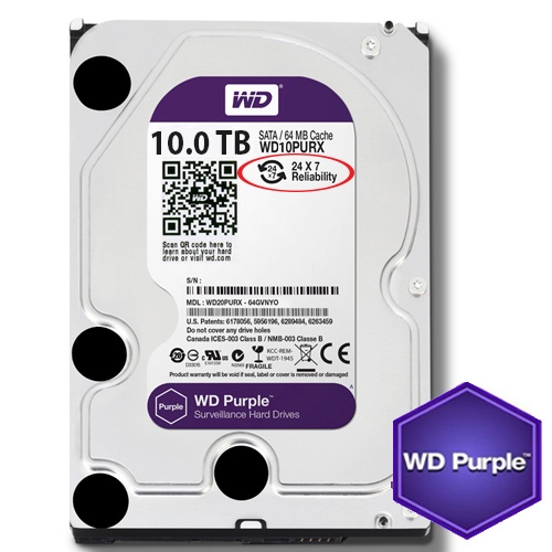 HDD 10TB Western Digital  Purple (Tím)-WD101PURZ; 36T