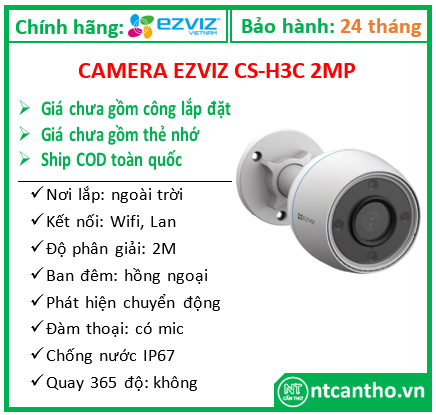 Camera wifi Ezviz CS-H3C (2MP, 2.8mm, Không màu); 24T