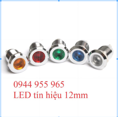 LED tín hiệu 12mm kim loại đầu bằng chống nước chống gỉ sét 12V  ô tô tàu thuyền tủ điện y tế ô tô