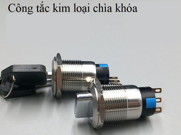Công tắc kim loại chìa khóa 19mm 12V 24V chống nước chống gỉ sét ô tô Có giắc ,1 nấc ( 1 chức năng)