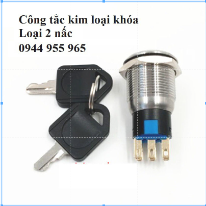 Công tắc kim loại chìa khóa 19mm 12V 24V chống nước chống gỉ sét ô tô Có giắc ,2 nấc ( 2 chức năng)