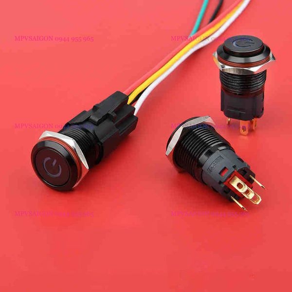 Công tắc 16mm LED tròn vỏ đen