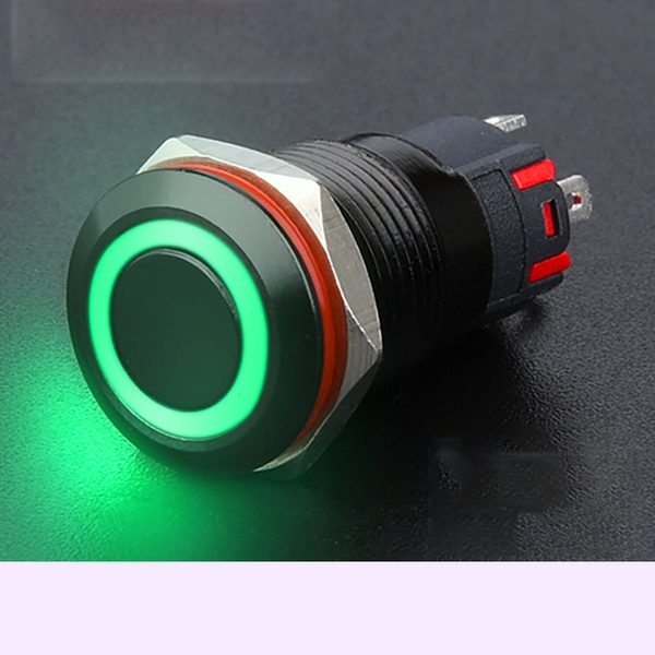 Công tắc LED 16mm vỏ đen có giắc cắm 12V 24V