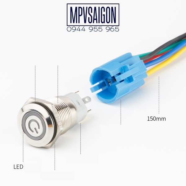 Công tắc 16mm LED nguồn thân ngắn nhấn nhả 3V