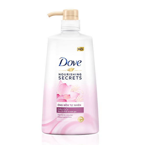Dầu gội Dove óng mềm tự nhiên từ hoa sen Nhật & nước gạo 640g