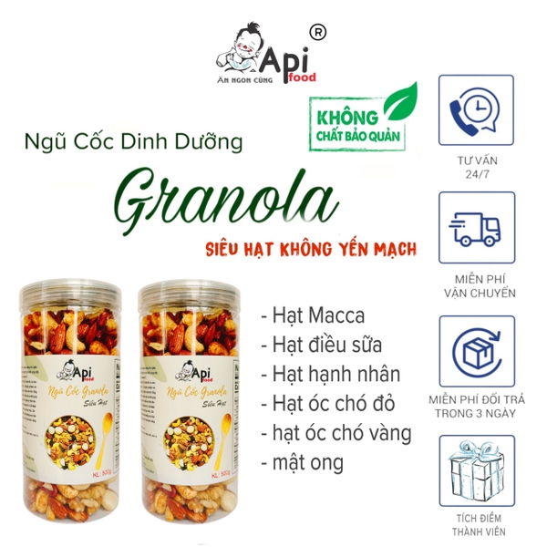 [COMBO 2 HỘP + QUÀ TẶNG] SIÊU HẠT KHÔNG YẾN MẠCH - Macca, Hạnh Nhân, Hạt Điều, Óc Chó đỏ, Óc Chó Vàng ApiFood 500gr