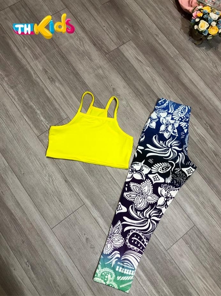 Set YG Vàng + Quần Họa Tiết Xanh