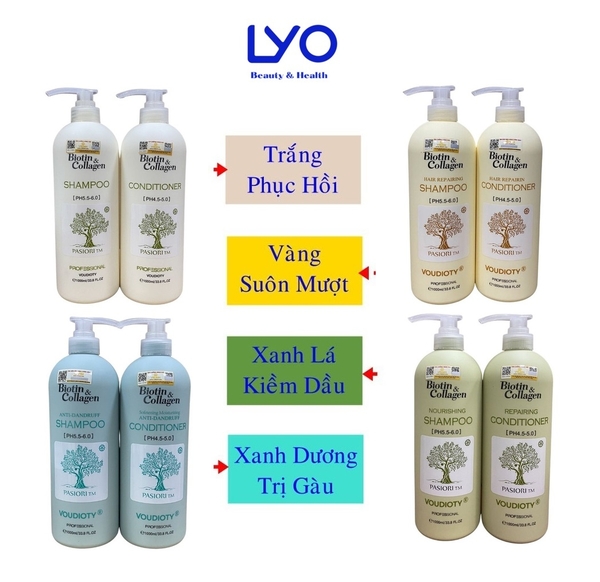 Dầu Gội và Xả Biotin Collagen Voudioty Phục Hồi Tóc 1000ml