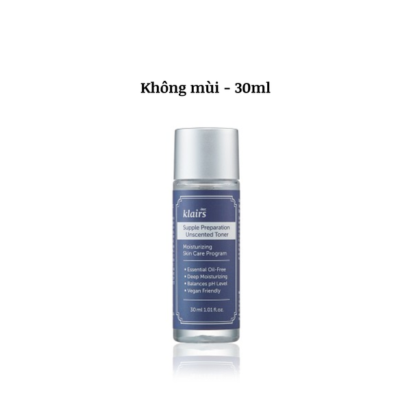Nước hoa hồng Klairs Supple Presparation Unscented Toner (Không mùi) - size mini 30ml
