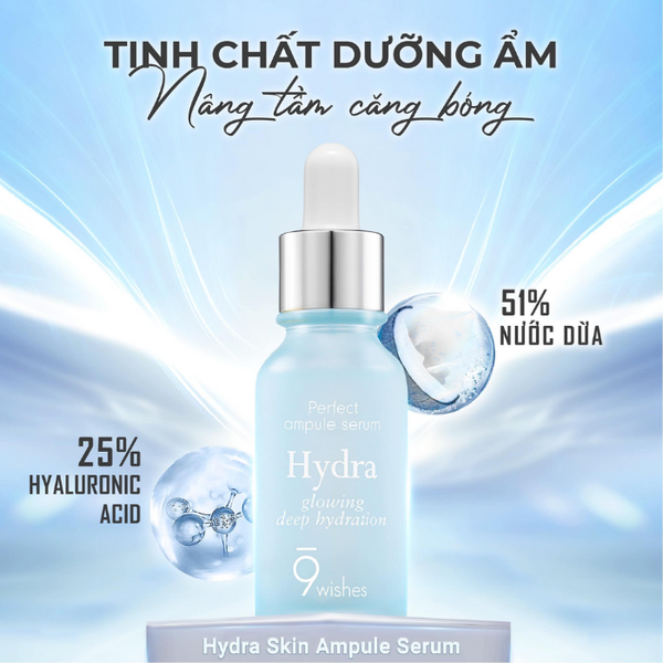 Tinh chất dưỡng ẩm và làm căng bóng da 9 Wishes Hydra Skin Ampule Serum 30ml