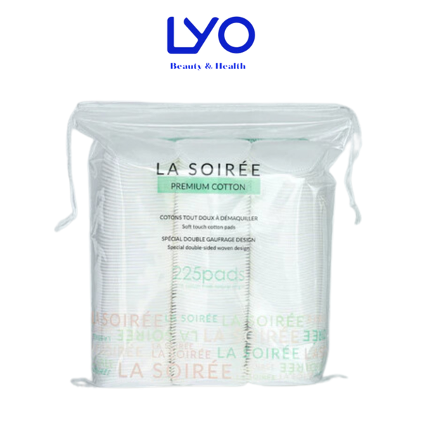 Bông Tẩy Trang La Soirée Premium Cotton Lasoiree Túi 225 Miếng Tròn, Làm Từ Bông Cotton Tự Nhiên