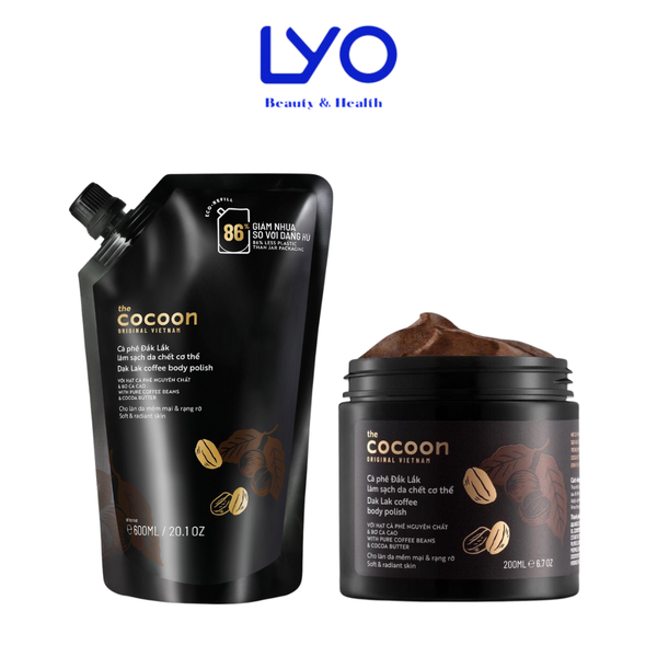Tẩy Da Chết Body Cafe Đắk Lắk Làm Sạch Cơ Thể, Giúp Da Mịn Màng Cocoon Dak Lak Coffee Body Polish 200ml & 600ml