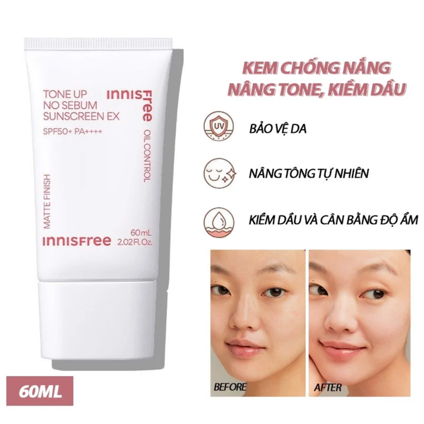KEM CHỐNG NẮNG INNISFREE TONE UP NO SEBUM SUNSCREEN EX SPF50 PA 50ML MẪU MỚI 2023