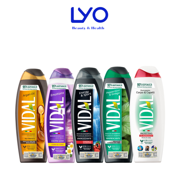 Dầu Gội 2 Trong 1 Ý Vidal Hương Thơm Quyến Rũ, Giúp Tóc Óng Mượt & Chắc Khỏe, Dành Cho Cả Gia Đình 250ml/500ml