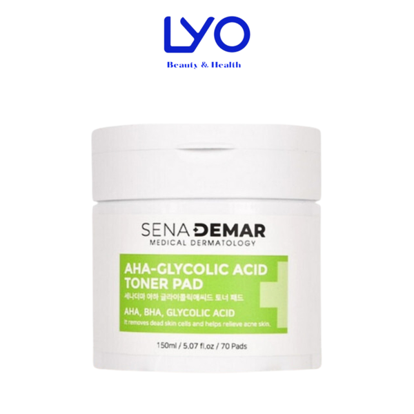 Nước Hoa Hồng Dưỡng Ẩm, Tẩy Tế Bào Chết, Giảm Mụn SenaDemar AHA-Glycolic Acid Toner Pad Hàn Quốc 70 miếng