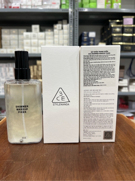 Xịt Khoá Trang Điểm Ánh Nhũ, Giúp Lớp Nền Bền Lâu 3CE Shimmer Makeup Fixer Hàn Quốc 95ml