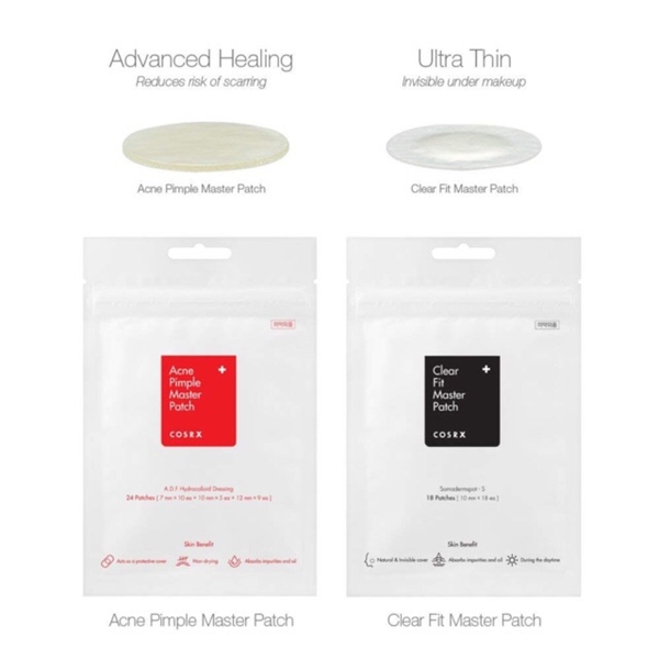 Miếng dán mụn Cosrx Acne Pimple Master Patch 24 miếng (Màu đỏ) và Cosrx The Clear Pit Master Patch 18 miếng (Màu đen)