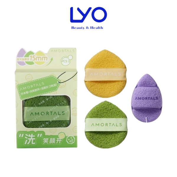 (Set 3 cái) Bông mút rửa mặt bọt biển mềm mại AMORTALS hình giọt nước hỗ trợ làm sạch da mặt LYO