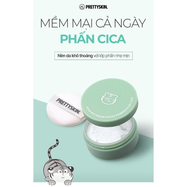 Phấn Phủ Bột Kiềm Dầu Prettyskin Goodbye Sebum Finish Powder/Plus Cica Chất Phấn Mềm Mại, Che Phủ Tự Nhiên Hàn Quốc 5g