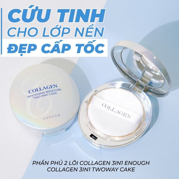 Phấn Phủ 2 Lõi Collagen Enough Twoway Cake Che Khuyết Điểm, Kiểm Soát Dầu Thừa Hàn Quốc 13g 13g